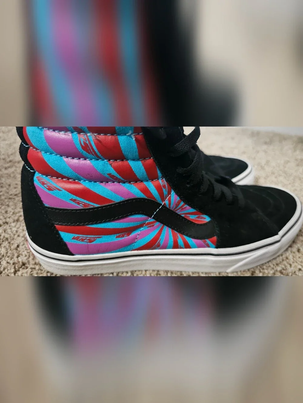 Vans Retro Mart Black High-Top Sneakers with Teal and Red Graphic Panels